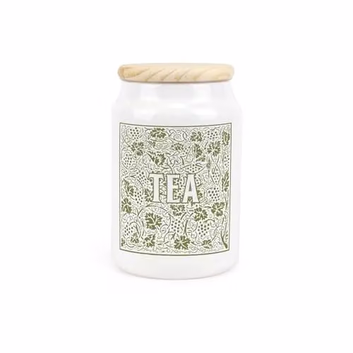 Purely Home Green and White Floral Ceramic Tea Canister with Wooden Lid, 0.6 l (H 14.5 cm x W 9.5 cm)