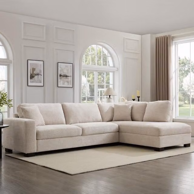 Tate Right-Hand Corner Sofa in Beige Chenille Fabric