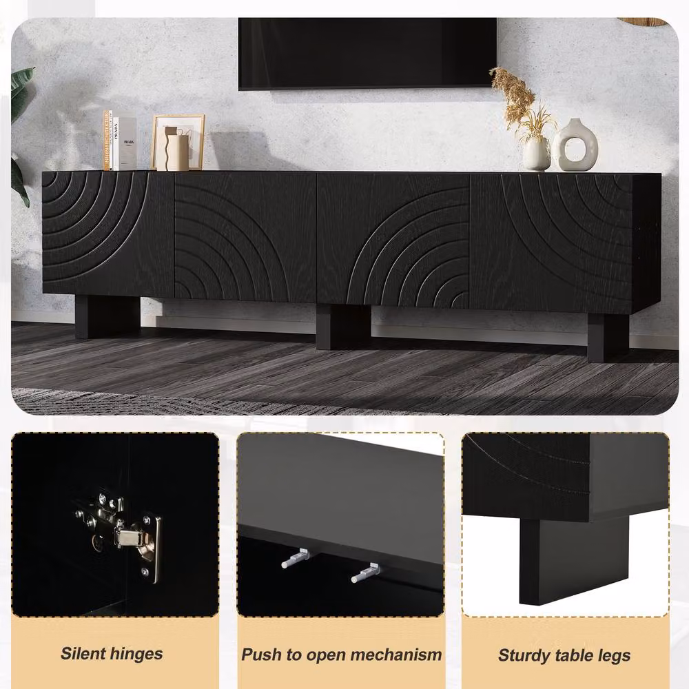 Merax Modern Black 4 Door Textured TV Unit for Up to 75 Inch TVs – 3