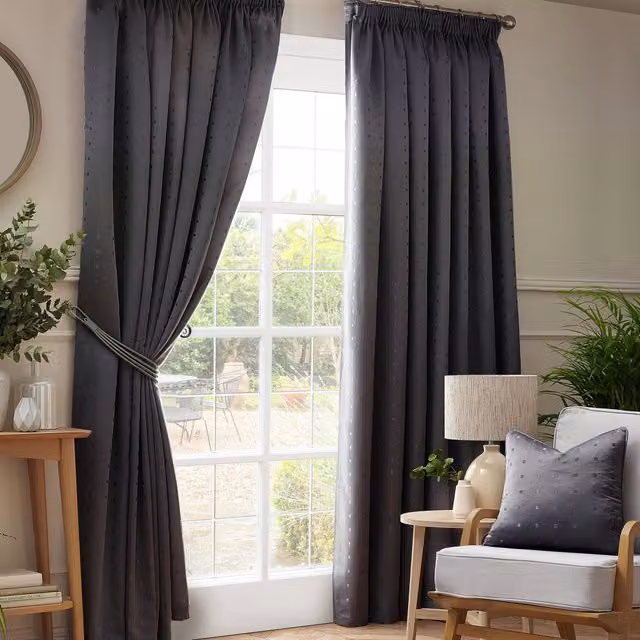 Terrys Livinluxury Semi-Transparent Pencil Pleat Curtains in Grey Anthracite, Height: 229 cm – 2
