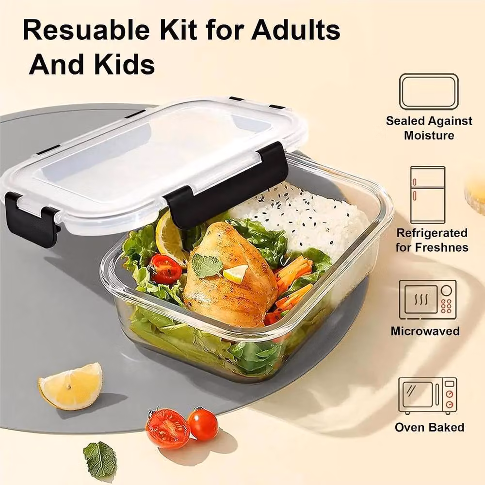 ATEK 5 Pack Airtight and Leakproof Glass Meal Prep Containers with Lids, Clear – 3