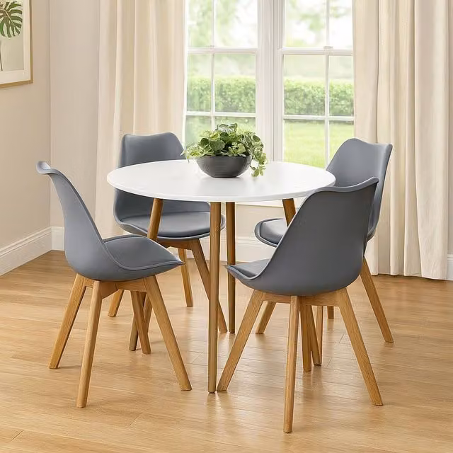 Kosy Koala Round Wooden Dining Table with 4 Chairs in White and Grey