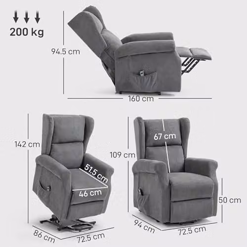 HOMCOM Power Lift Recliner Armchair in Anthracite Grey Fabric for Seniors – 3