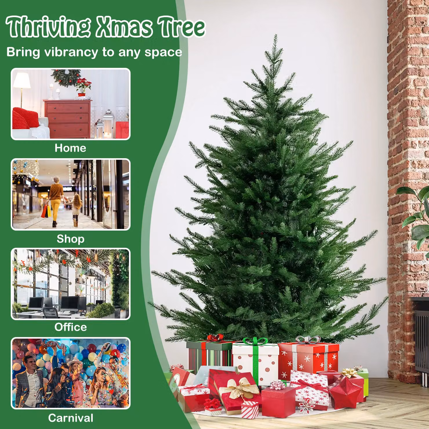 Gymax 136 cm Green Artificial Christmas Tree with 180 Warm White LED Lights – 8