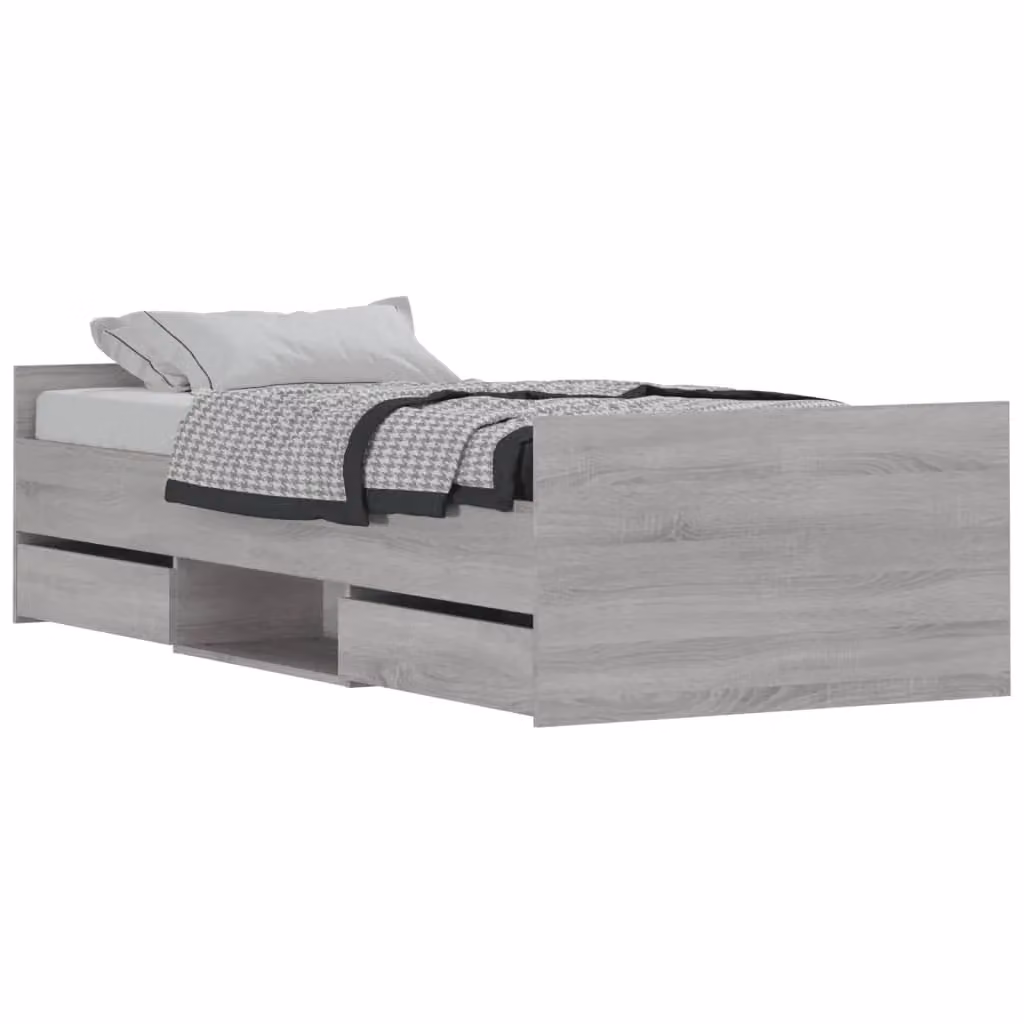 Berkfield Home Bed Frame with Headboard and Footboard in Grey Sonoma with Drawers, W/D/H: 90 x 200 cm – 2