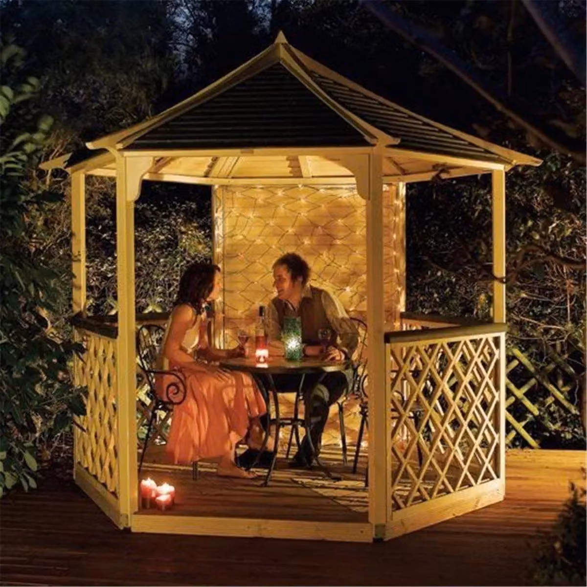 Cheshire Premier Pressure Treated Hexagonal Wood Garden Gazebo in Light Oak Brown – 2