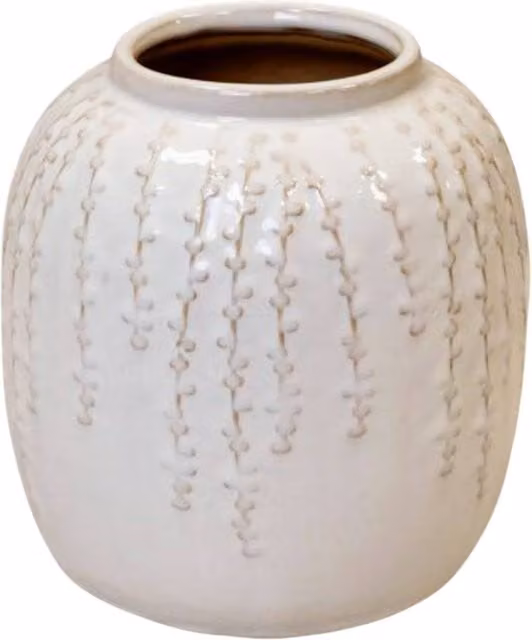 Four Candle Small Cream Ceramic Ribbed Tabletop Vase