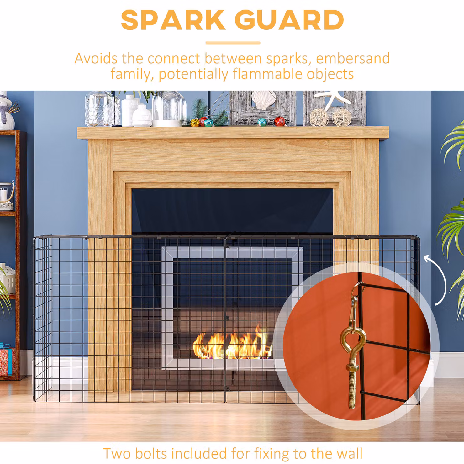 HOMCOM Extendable Safety Fireguard Screen, Black, H 81.5 x W 68.0 x D 44.0 cm – 5