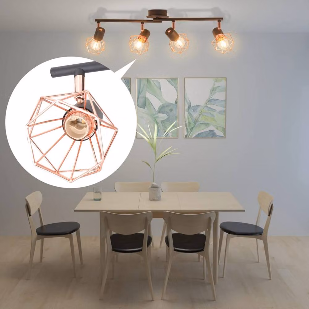 Berkfield Home Industrial Ceiling Lamp with 4 E14 Spotlights in Black and Copper – 2