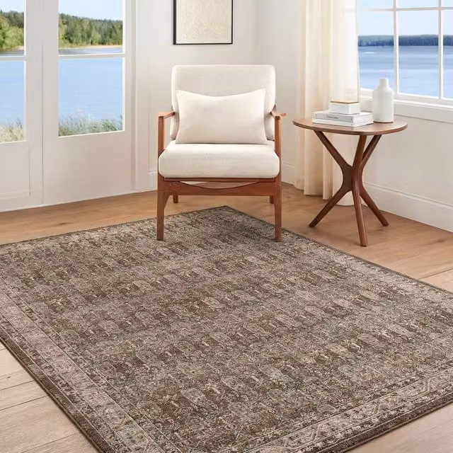 Livabliss Arda Vintage Boho Fringe Living Room Rug in Green, Grey and Brown, W: 150 cm, L: 230 cm