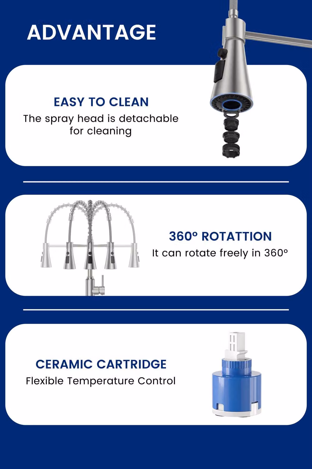 JANLEMNY Spring Kitchen Mixer Tap with 3 Spray Modes and Pull Out Spout, Brushed Silver, W/D/H: 100 x 45.7 x 12 cm – 5