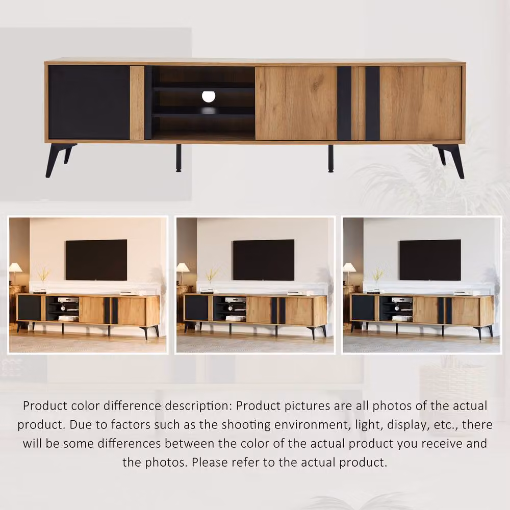 Tokpiedi Industrial Entertainment Center Console with Steel Frame, Brown and Black, W: 180.0 cm, D: 40.0 cm, H: 50.0 cm – 2