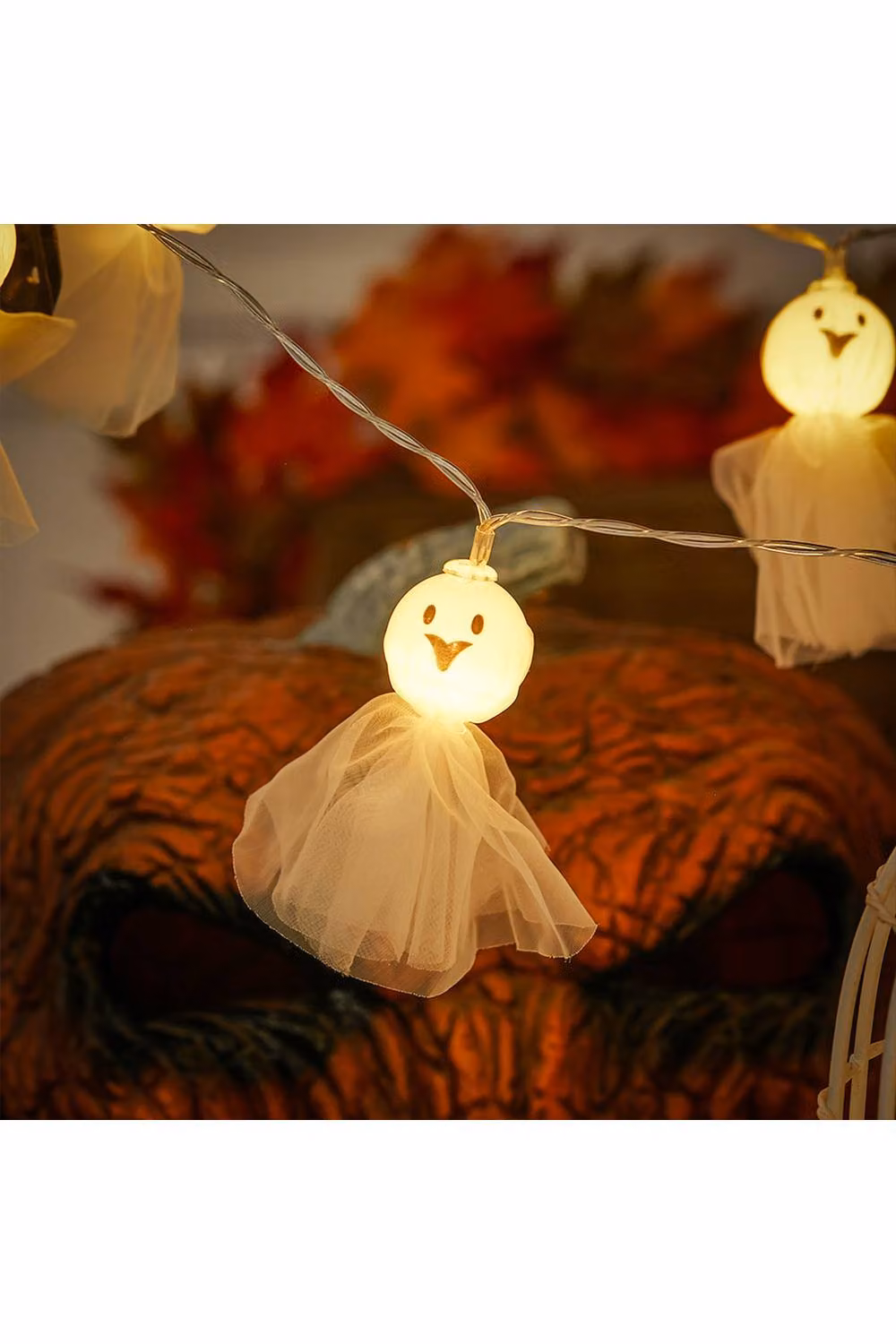 H&O Direct 3m Halloween LED String Lights with 20 Warm White Ghost Faces – 4