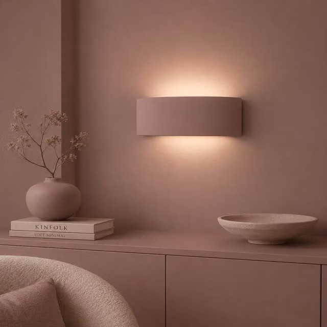 ValueLights Vincent Modern Curved Ceramic Up/Down Flush Wall Sconce Light in Dusty Pink