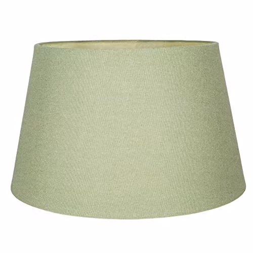 Happy Homewares Classic Cylinder Fabric Drum Lampshade in Green and White, Diameter: 30 cm