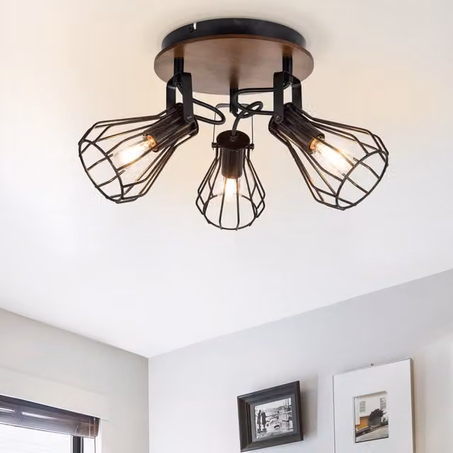 COSYLYTE Kendan 3 Light Spotlight with Wooden Backplate in Black and Brown