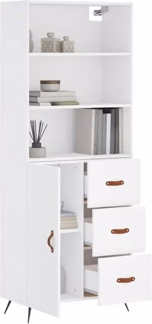 Berkfield Home White Matt Highboard with Hinged Doors and Internal Shelves, W/D/H: 69.5 x 34 x 180 cm