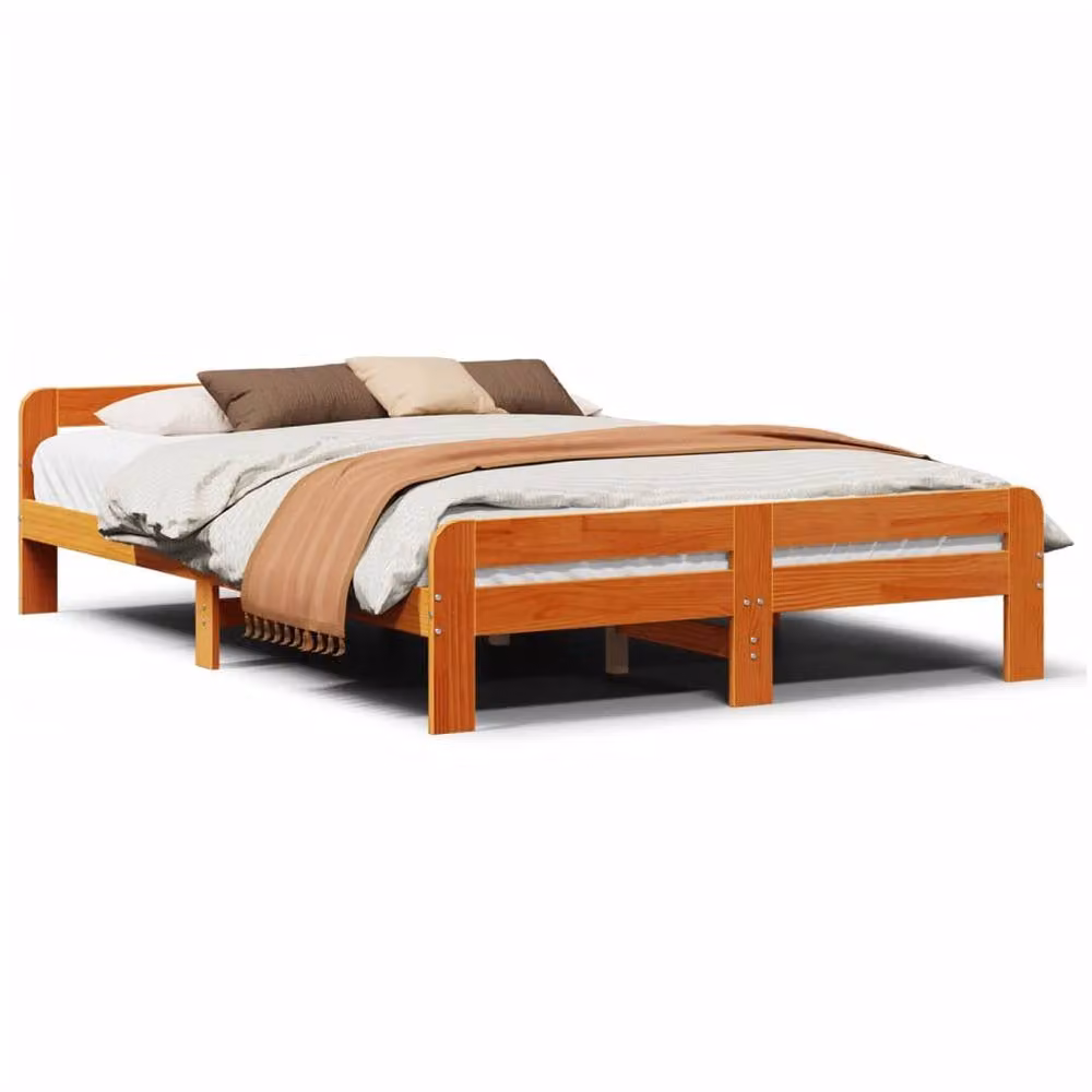 Berkfield Home Solid Wood Pine Bed Frame in Waxed Brown, W/D/H: 203.5 x 160 x 53 cm – 2
