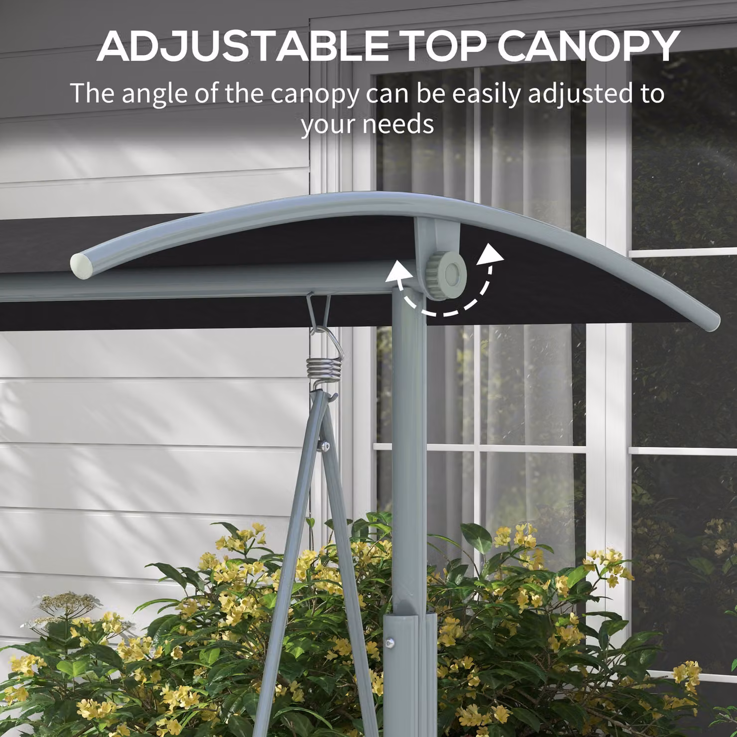 Outsunny 2 Seater Garden Swing Chair with Tilting Canopy and Padded Cushions, Black – 3