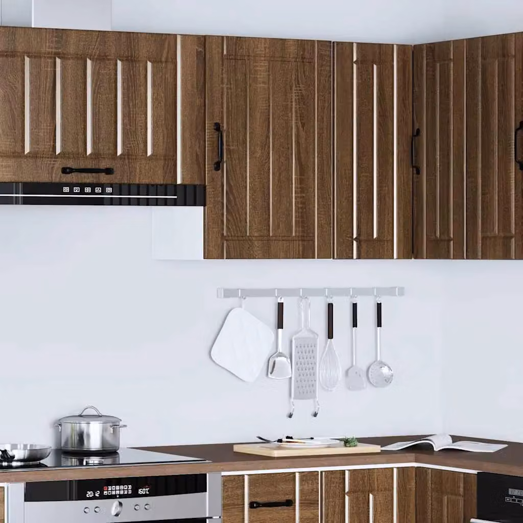 Berkfield Home Lucca Kitchen Wall Cabinet in Brown Oak with Glass Doors – 3