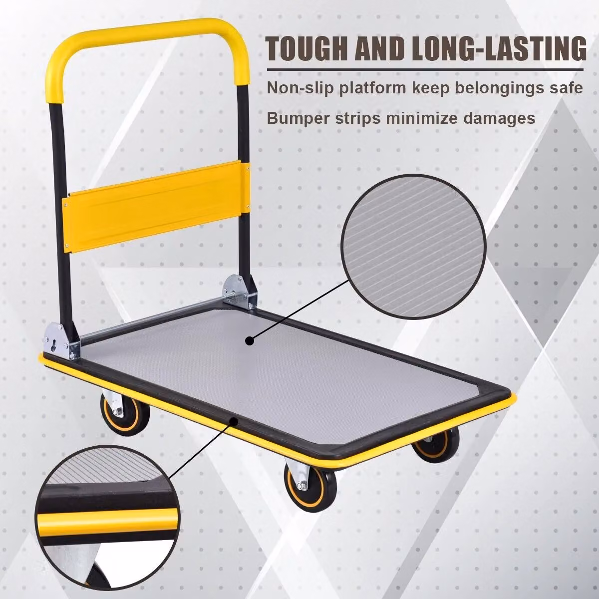 Costway Folding Push Cart Dolly Moving Hand Truck Rolling Flatbed Platform Cart, Yellow Steel, 300kg Capacity – 4