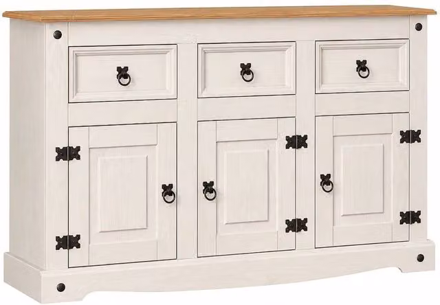 Hinsinc White Mexican Style Rustic Pine 3 Door 3 Drawer Sideboard W/D/H: 125.0 x 76.0 x 0.6 cm – 1