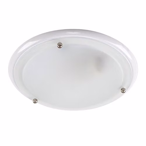 ValueLights Modern White and Chrome Round IP44 Rated Glass Ceiling Light for Bathroom and Kitchen