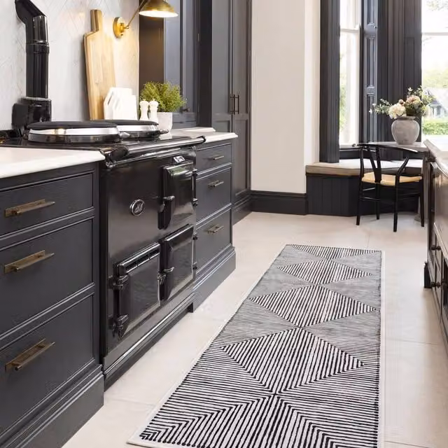 Kukoon Black & White Geometric Abstract Washable Long Hallway Runner Rug, W/D/H: 60 x 240 cm