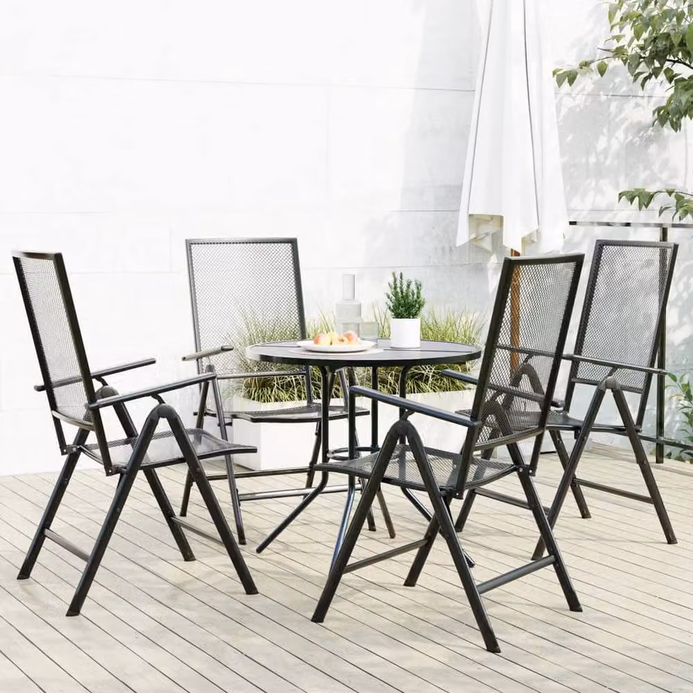 Berkfield Home 5-Piece Reclining Garden Chair Set in Anthracite and Black Powder-coated Steel – 2