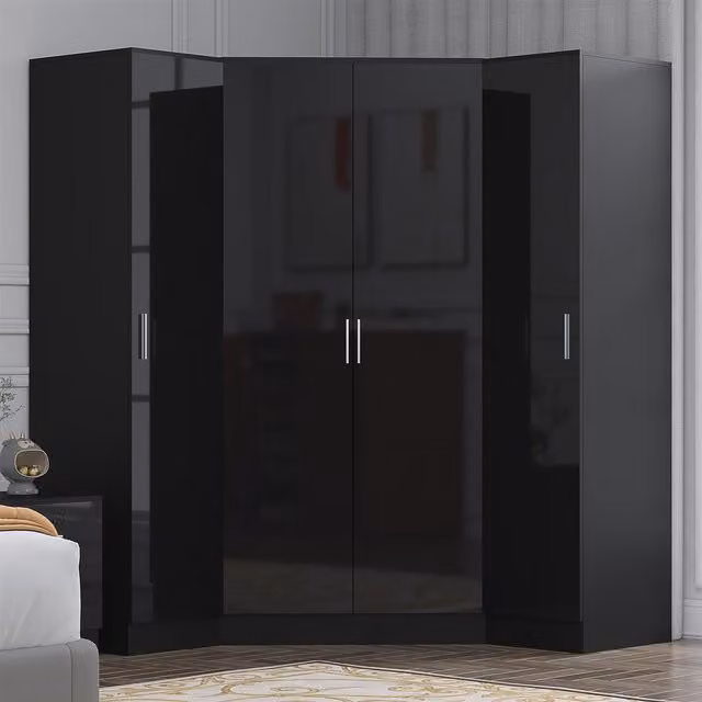 REFLECT Wardrobe Bundle featuring one 2-door corner wardrobe and two 1-door wardrobes in Black Gloss and Black Oak finish