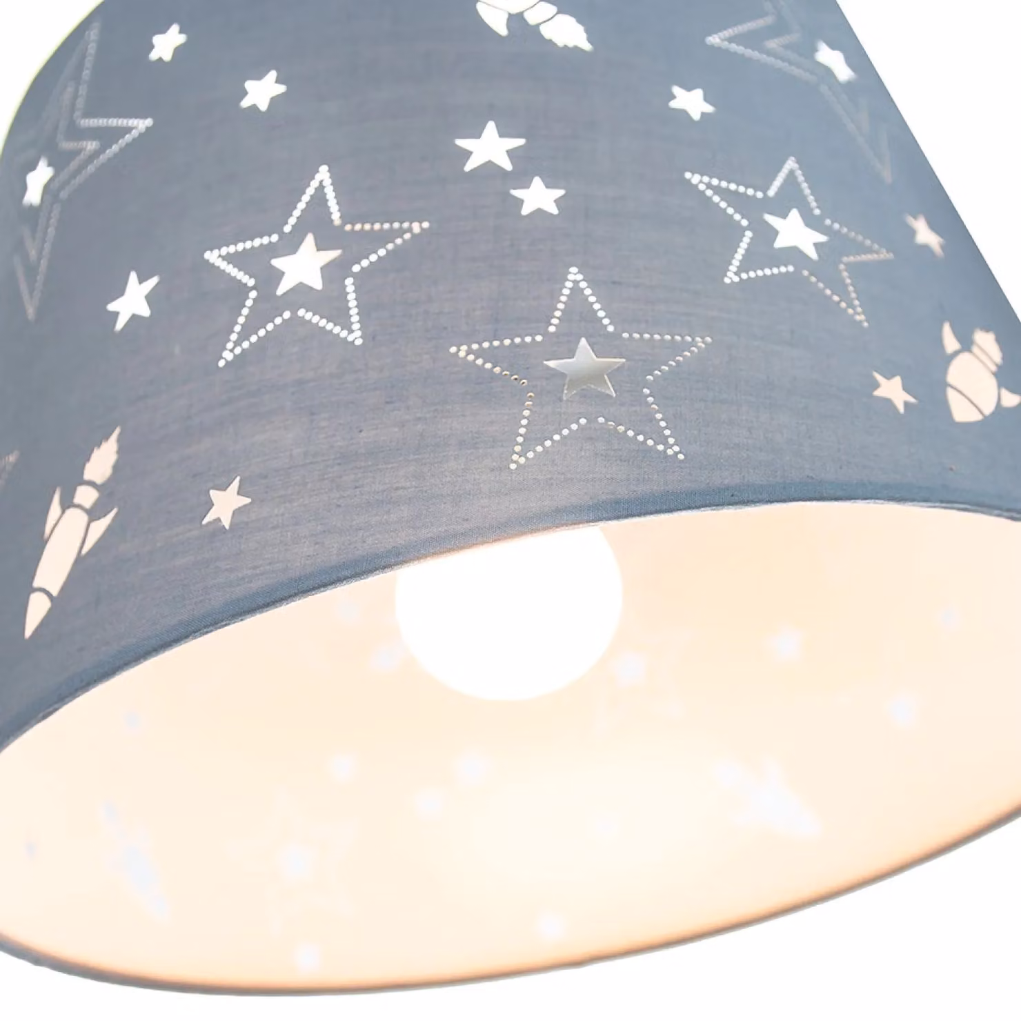 Happy Homewares Grey Cotton Childrens Lamp Shade with Rockets and Stars, Diameter: 30.48 cm – 2