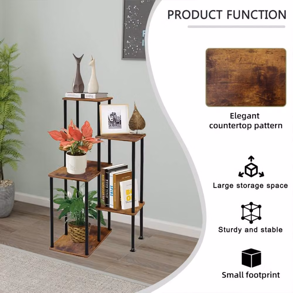 Ventryn Five-Tier Industrial Side Table with Metal Frame in Brown and Black – 3