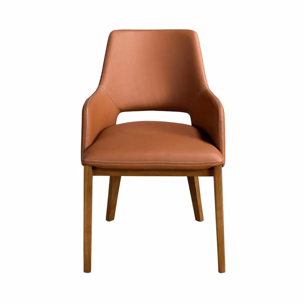 Angel Cerda Brown Leatherette Dining Chair with Armrests and Wood Legs – 2