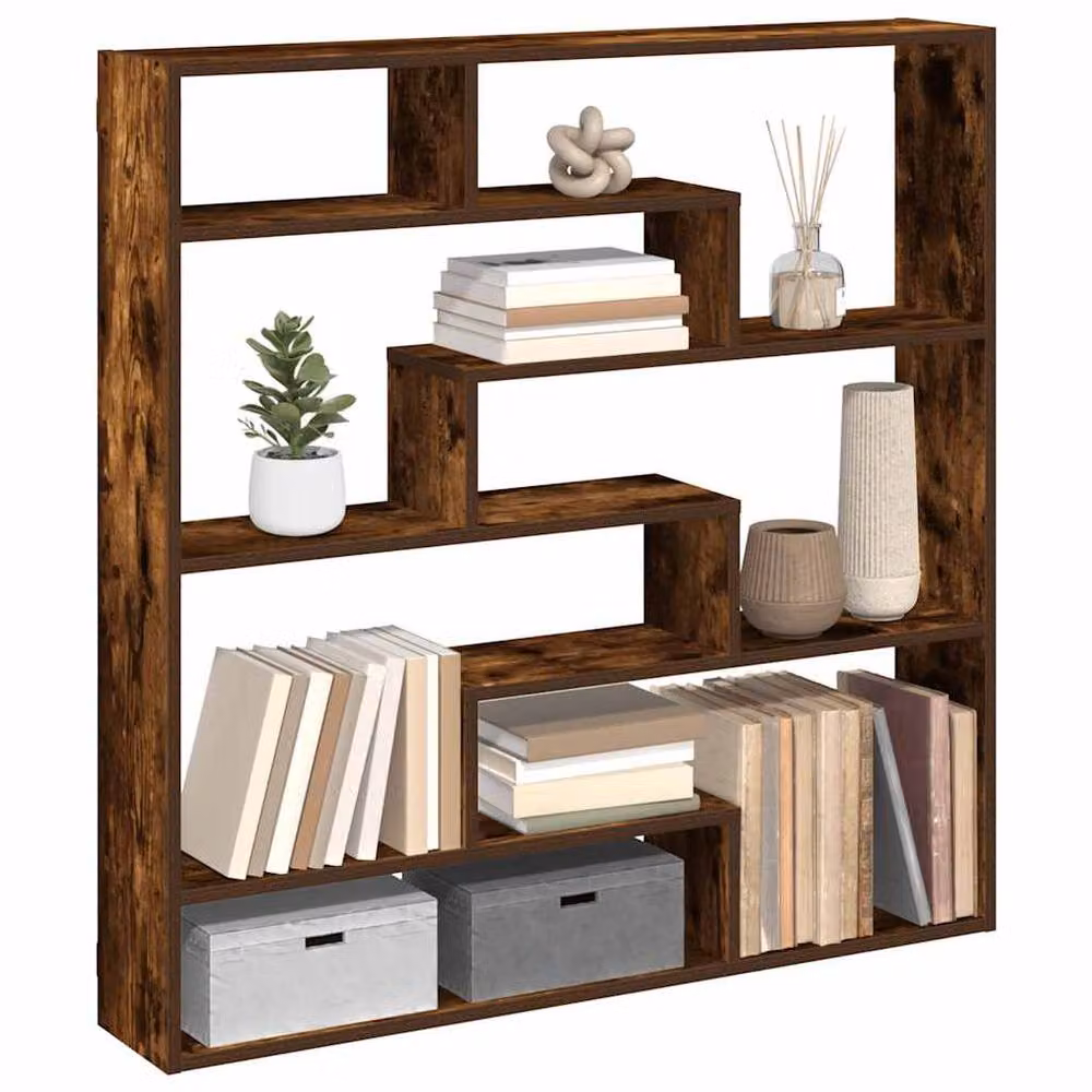 Berkfield Home Wall Mounted 7 Compartment Cube Shelf in Smoked Oak Brown – 2