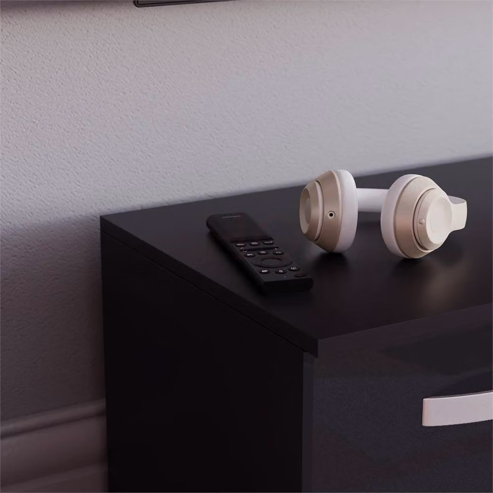 FORGEVIO Cosmo Modern Black Glossy TV Unit Cabinet with Integrated LED Lighting – 4