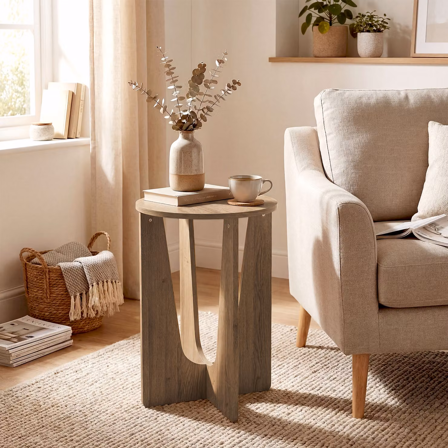 HOMCOM Round Compact Side Table with Curved Legs in Brown Coffee Wood Effect, W: 38 cm, D: 38 cm, H: 57 cm – 2
