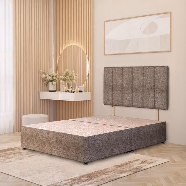 Somnior Beds Ltd Modern Upholstered Fabric Divan Bed Base with Drawers and Striped Design in Brown, W/D/H: 200 x 200 cm