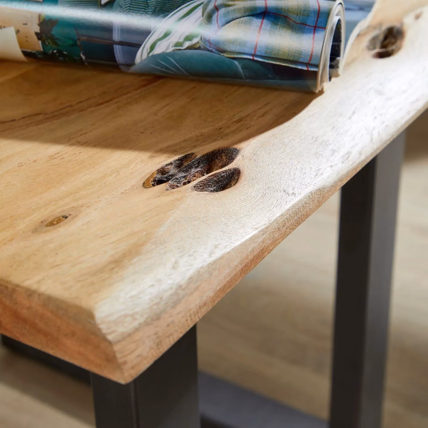 Home Source Live Edge Lamp Table with Natural Acacia Wood Top and Black Metal Legs – 3