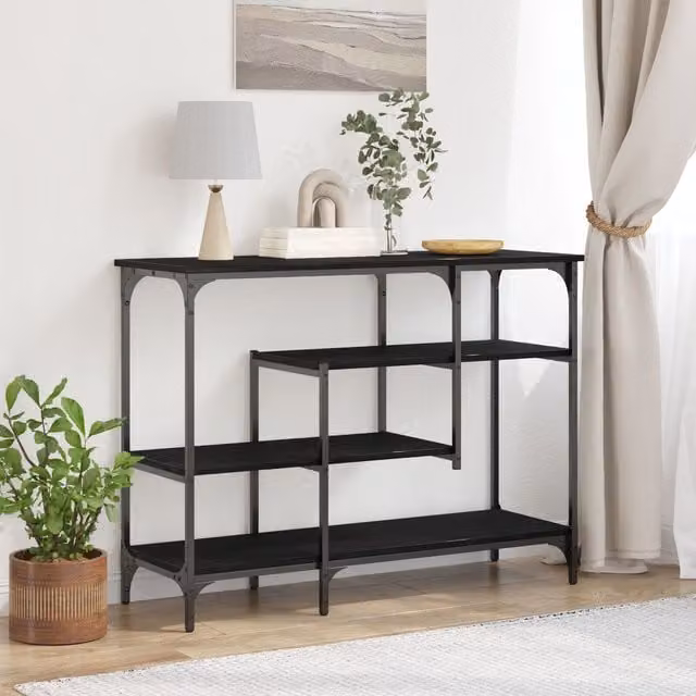 Berkfield Home Black Oak Console Table with Steel Frame, W/D/H: 100 x 35 x 75 cm