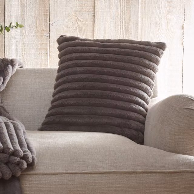 Appletree Morritz Faux Fur Filled Square Cushion in Grey, W/D/H: 43 x 43 x 43 cm