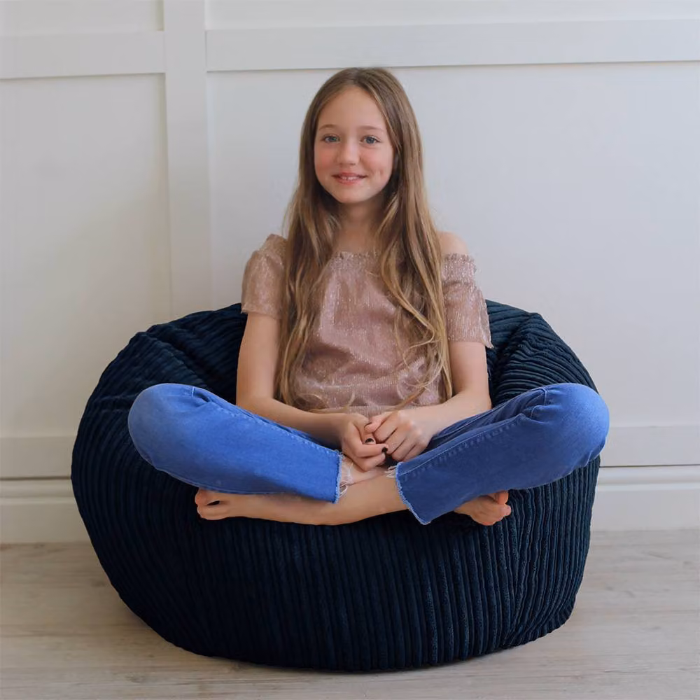 rucomfy Classic Kids Bean Bag Chair, Navy Blue Jumbo Cord Slouchbag with Removable Cover – 2