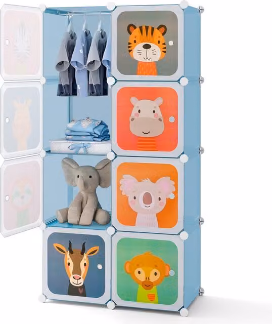 Costway 8-Cube Kids Wardrobe and Baby Closet in Blue