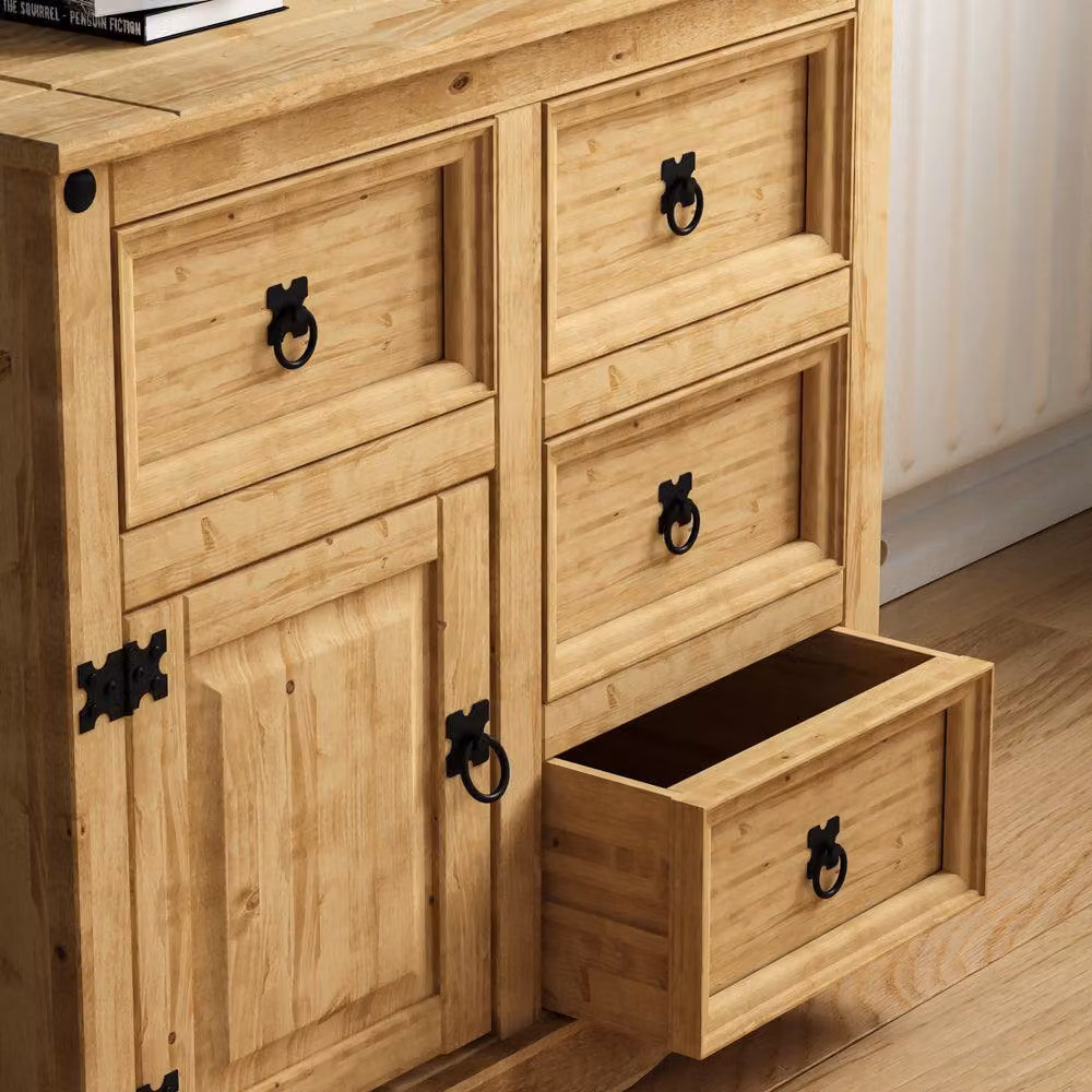 Vida Designs Corona Small Sideboard with 1 Door and 4 Drawers in Brown and Black – 3