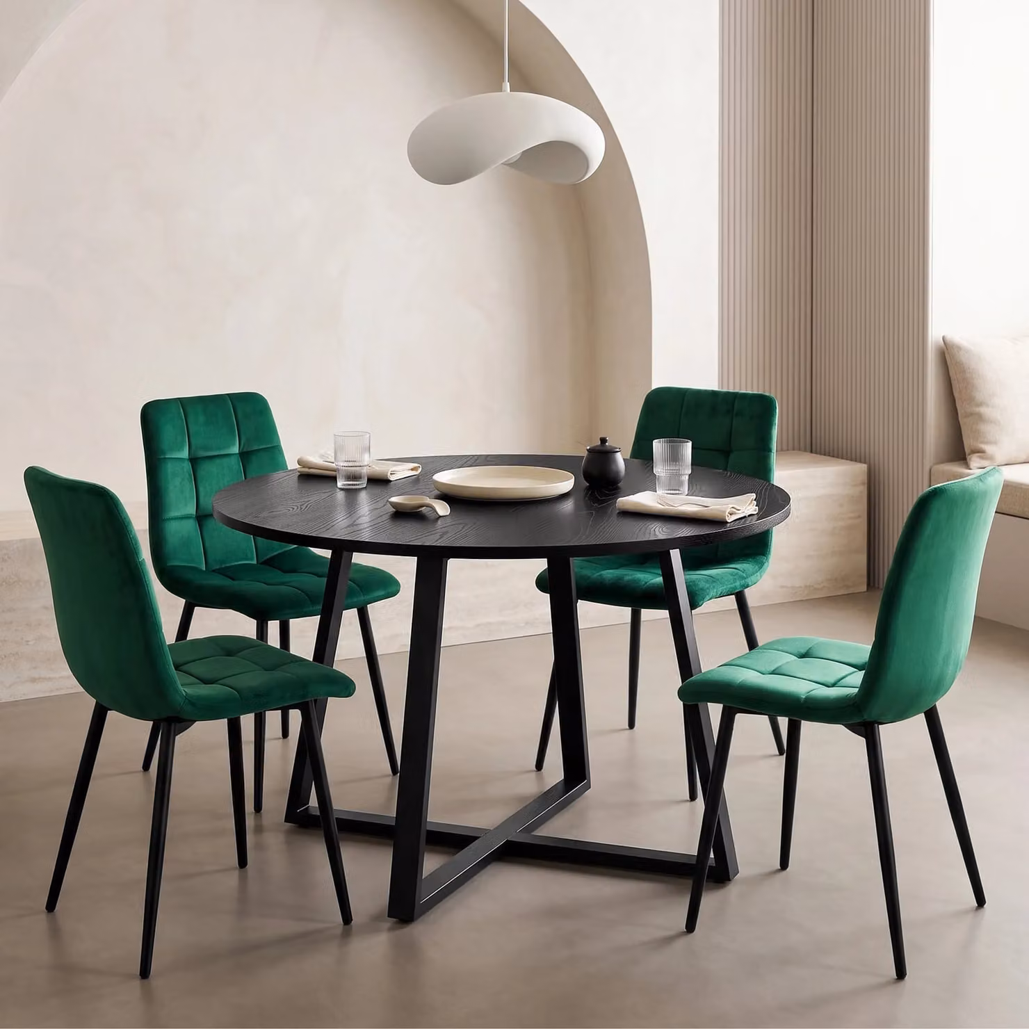 DHS Kyvon Round Dining Table Set with 4 Chairs in Black and Green