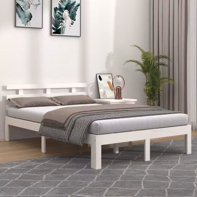 Berkfield Home White Solid Pine Wood Bed Frame W: 140 cm, D: 190 cm – 1