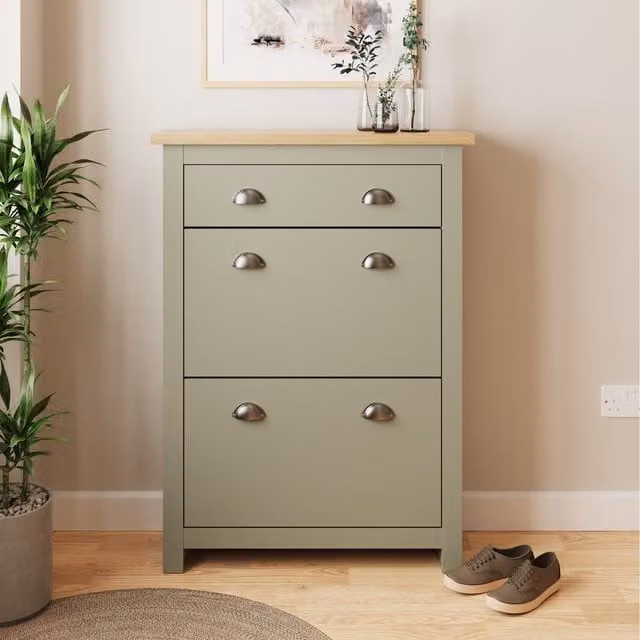 GFW Lancaster 2 Door 1 Drawer Shoe Cabinet in Sage Green