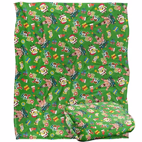 LOGOVISION Spongebob Christmas Pattern Super Soft Fleece Throw Blanket, Multicolour, W: 152 cm, D: 127 cm