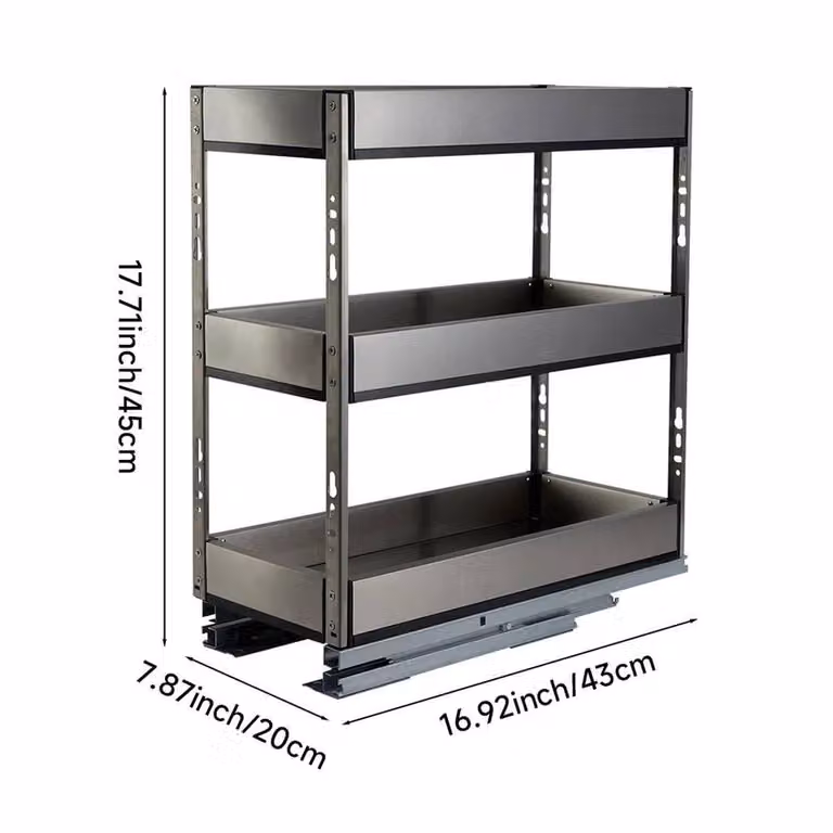 PAWNORA Silver Aluminum Pull Out Kitchen Basket, Width: 20 cm