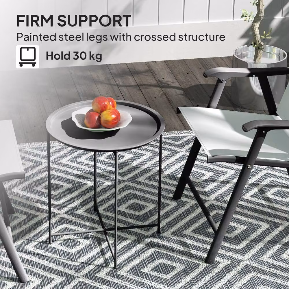 Outsunny Round Black Metal Garden Side Table with Removable Tray, W/D/H: 46 x 46 x 53 cm – 8