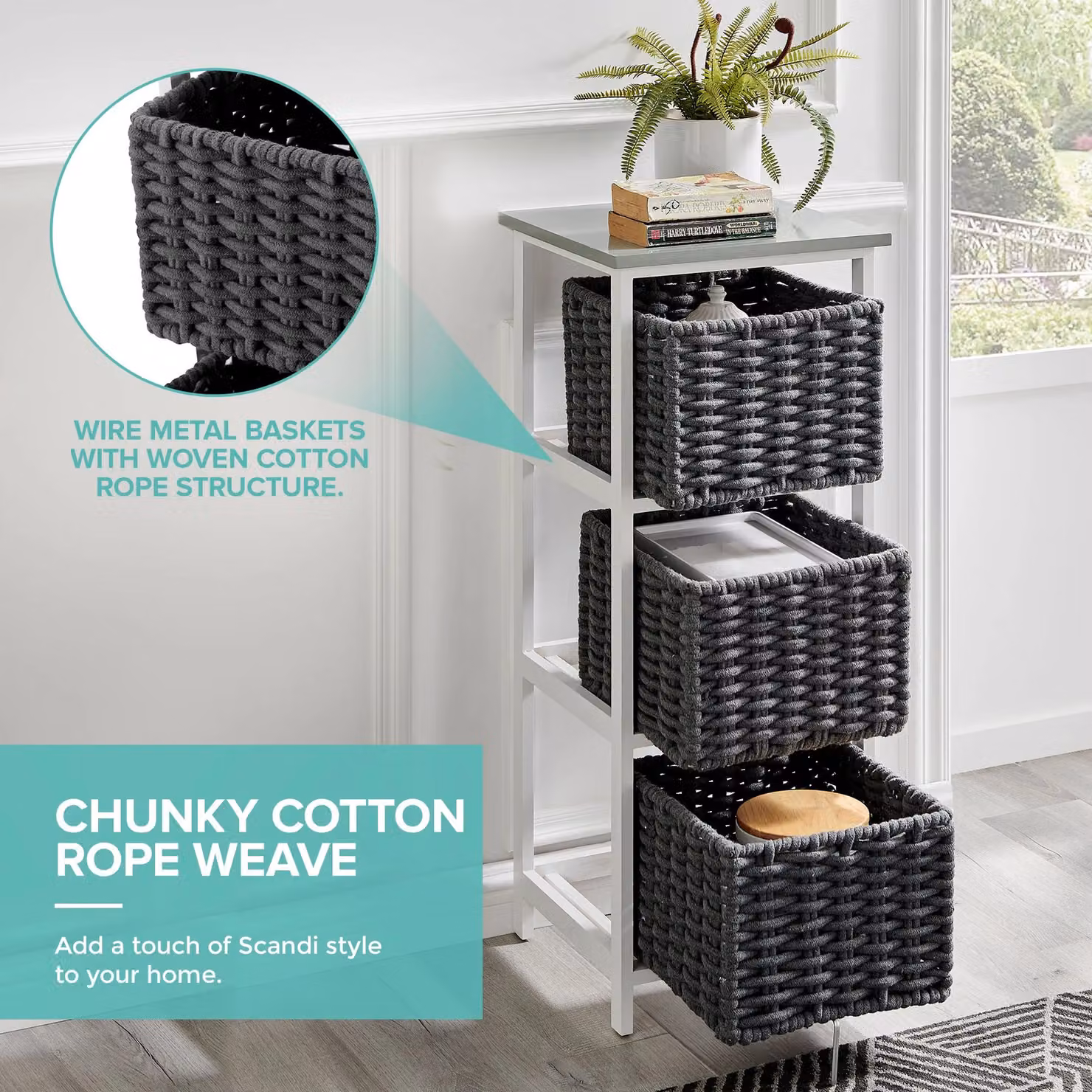 LIVIVO Habi 3 Drawer Scandi Style Wooden Storage Cabinet in Black and Grey, W/D/H: 36 x 37 x 63.5 cm – 4